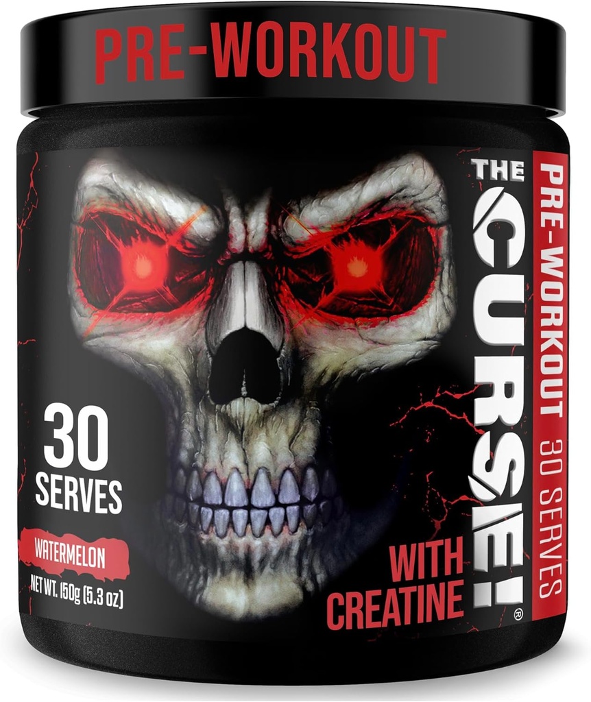 JNX SPORTS The Curse! Pre Workout Powder for Men & Women, Caffeine, Beta-Alanine, Creatine, L-Citrulline, 30 Servings, Watermelon Flavor – Boost Energy, Strength & Focus