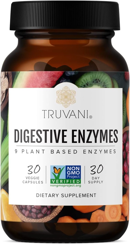 Truvani Digestive Enzymes | 9 Enzyme Blend | Digestive Support | Reduce Bloating | Increased Nutrient Absorption | Non-GMO Capsules| 30 Day Supply