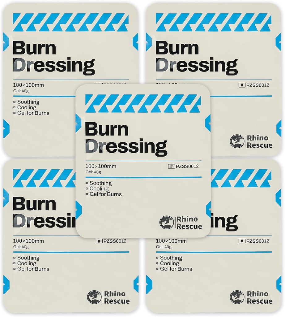 Διάσωση Rhino 5 Pack 4" X 4" Κάψιμο Dressing, Burn Gel Ψύξη Καταπραϋντική Κρέμα Ανακουφίζει προμήθειες πρώτων βοηθειών (5)
