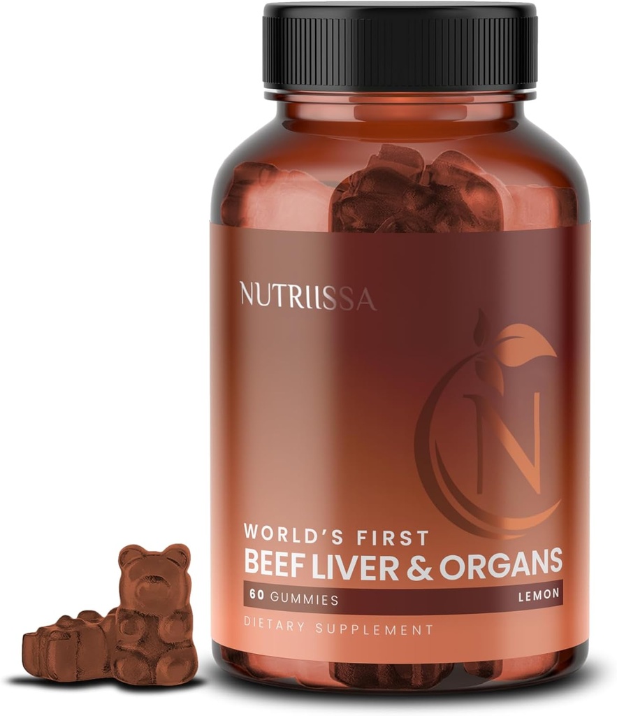 Nutriissa Organ Gummies βοείου κρέατος – Grass-Fed Organ Blend για Nutrient-Rich Υποστήριξη – συκώτι, καρδιά, νεφρό, πάγκρεας & σπλήνα – EPEB Πιστοποιημένο – 60 Lemon Flavored Gummies