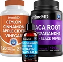 5-σε-1 Ceylon Κανέλα (120ct), 4-σε-1 Biotin Collagen Keratin Saw Palmetto (2 fl oz - 1 Pack) & 6-σε-1 Maca Root Ashwagandha (120ct) Bundle - Ενέργεια, Mood, Hair, Skin & Immune Supplement Υποστήριξης
