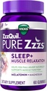ZzzQuil Pure Zzzs Μυϊκή χαλάρωση Μελατονίνη Βοήθεια ύπνου Gummies, Υποστηρίζει τη λειτουργία των μυών, σας βοηθά να πέσετε στον ύπνο Φυσικά, γρήγορη, μελατονίνη + μαγνήσιο, Όχι επόμενης ημέρας Grogginness, Χωρίς φάρμακα, 60ct
