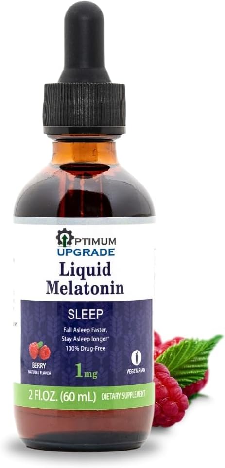 OU Melatonin Liquid Sleep Aid 1mg | 2 fl oz (60 mL) | Berry Natural Flavor | Drug-Free, Vegetarian Supplement for Adults | Fall Asleep Faster, Stay Asleep Longer