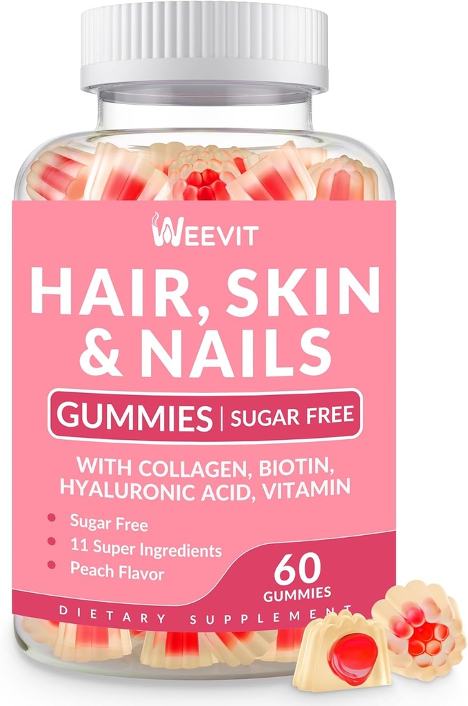 Hair Skin and Nails Gummies - Vegan Biotin 5000mcg Vitamins for Women & Men Supports Faster Hair Growth, Stronger Nails, Glowing Skin