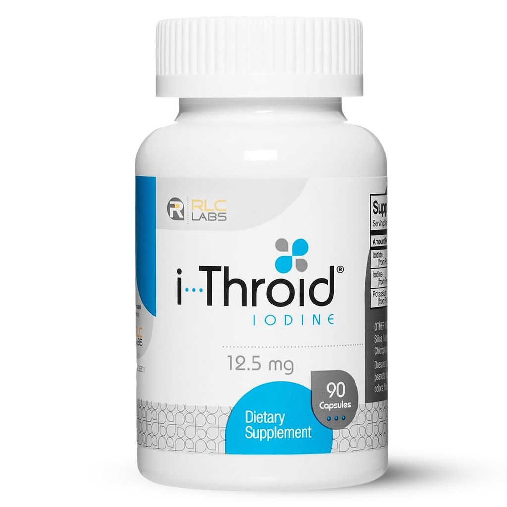 RLC, i- Throid 12, 5 mg, ιωδιούχο και ιωδιούχο συμπλήρωμα για την υποστήριξη της υγείας του θυρεοειδούς και της ορμονικής ισορροπίας, 90 καψάκια (90 μερίδες)