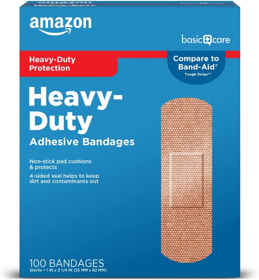   Basic Care Heavy-Duty Fabric Adhesive Bandages, First Aid and Wound Care Supplies, One Size, 100 Count
