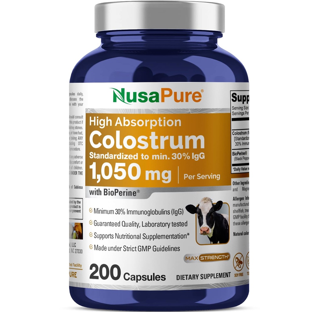 NusaPure Colostrum 1050mg 30% IgG 200 καψάκια (Non- GMO, Soyfree) Βιοπερίνη