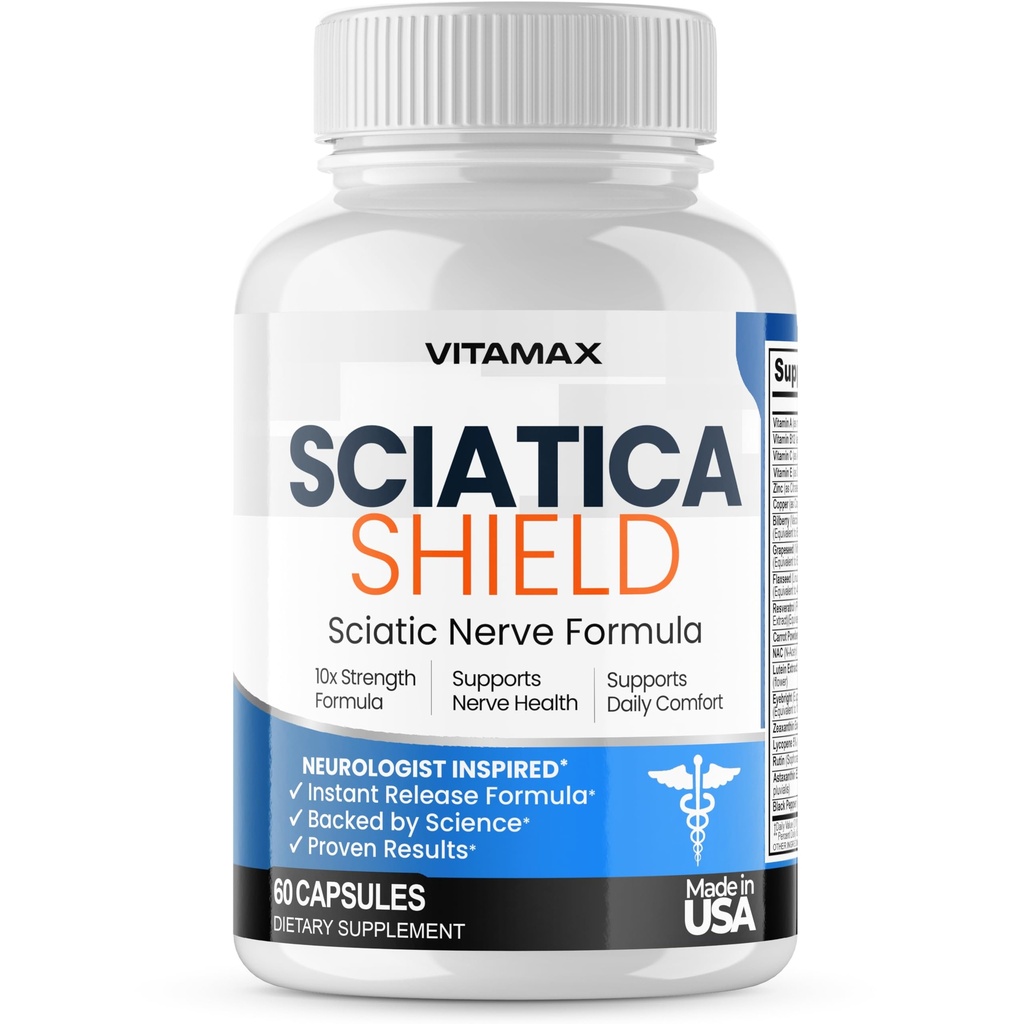 Sciatic Nerve Health Support Supplement – 10x Formula Alpha Lipoic Acid Folic Acid, Turmeric, Glucosamine, MSM, Vitamin B Complex - Made in USA – 60ct