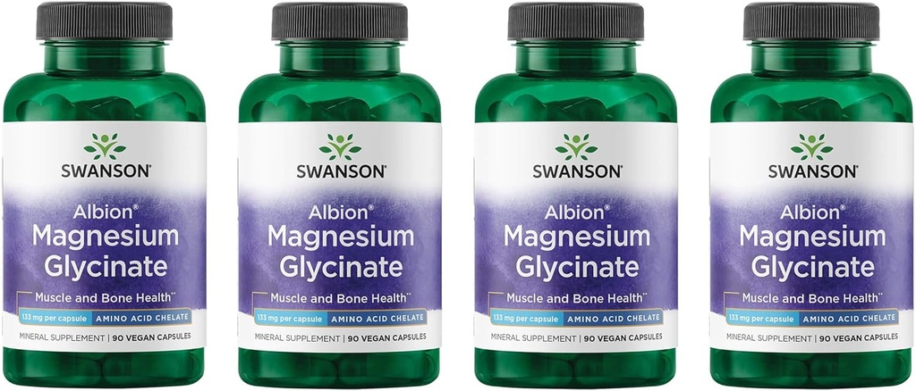 Swanson Chelated Magnesium 133 Milligrams 90 Capsules (4 Pack)