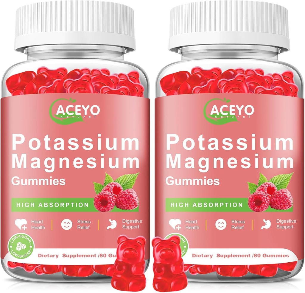 2 Pack Κάλιο Μαγνήσιο Gummies για ενήλικες παιδιά Υψηλής Απορρόφησης Πόδι Κράμπες & Μύες & Καρδιά Υγεία Ανοσοποιητικό Υγεία Βατόμουρο Μαγνήσιο Gummies Chewable Gummy Συμπλήρωμα Vegan Μη-GMO