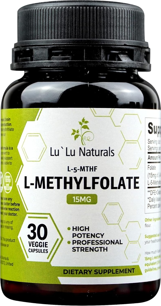 Lu'Lu Naturals L Methylfolate 15mg Activated Methyl Folate, Folic Acid, 5-mthf 30 Veggie Caps