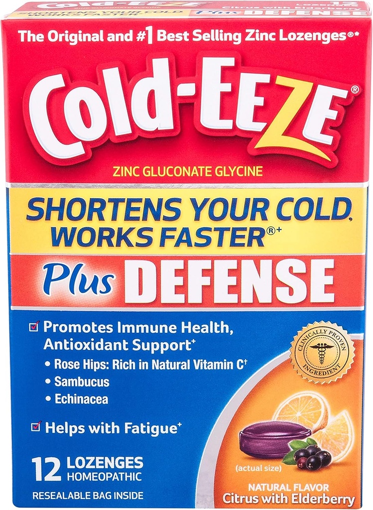 Cold-EEZE Plus Defense Ψυχρό-Σωρευτική Lozenges, 12 Count, Ψυχρή Remedy, Citrus with Elderberry Flavor