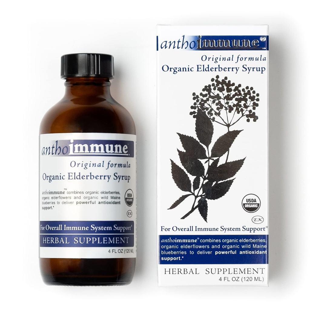 Organic Elderberry Syrup - Anthoimmune - συμπλήρωμα υποστήριξης του ανοσοποιητικού για ενήλικες και παιδιά- USDA Organic, Ultra-Premium Black Elderberry Formula (4 oz) 24 Υπηρεσίες