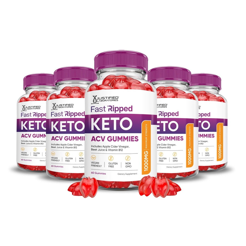 Justified Laboratories (5 Pack Fast Riped Keto ACV Gummies Advanced Formula 1000MG Fast Rippped Formulated with Roomegranate Beet Juice Powder B12 Vegan Non GMO 300 Gummys