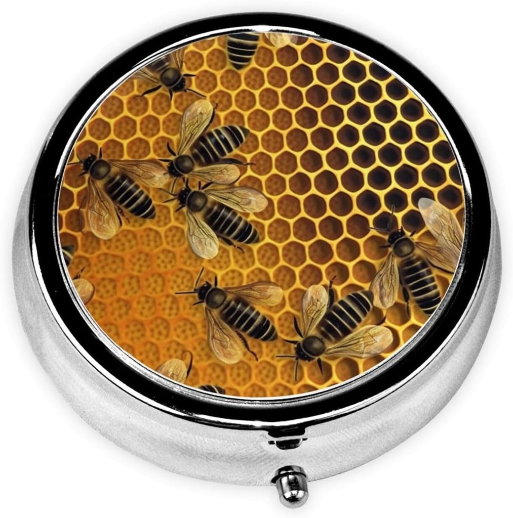 Μέλισσες σε κυψέλη Pill Box Μεταλλικό γύρο μικρό χάπι περίπτωση χαριτωμένο 3 διαμέρισμα Pill Organizer Φορητό ταξιδιωτικό Pillbox Mini Pill Κάτοχος εμπορευματοκιβωτίων για την καθημερινή ιατρική συμπλήρωμα βιταμίνης