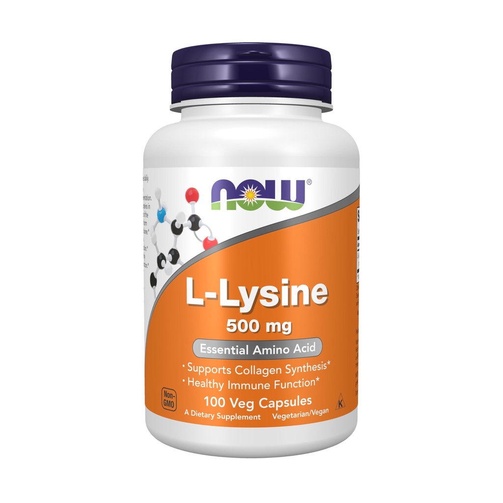 NOW Συμπληρώματα τροφίμων, L-Lysine (L-Lysine Monohydrochloride) 500 mg, Amino Acid, 100 Veg Κάψουλες