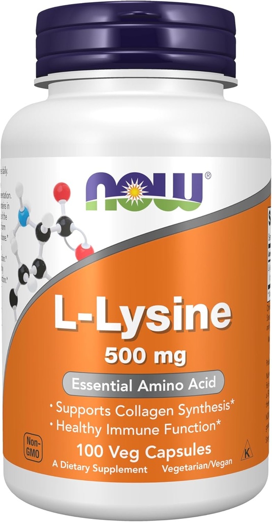 NOW Foods Supplements, L-Lysine (L-Lysine Monohydrochloride) 500 mg, Amino Acid, 100 Veg Capsules