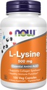 NOW Συμπληρώματα Τροφίμων, L-Lysine (L-Lysine Monohydrochloride) 500 mg, Amino Acid, 100 Veg Κάψουλες