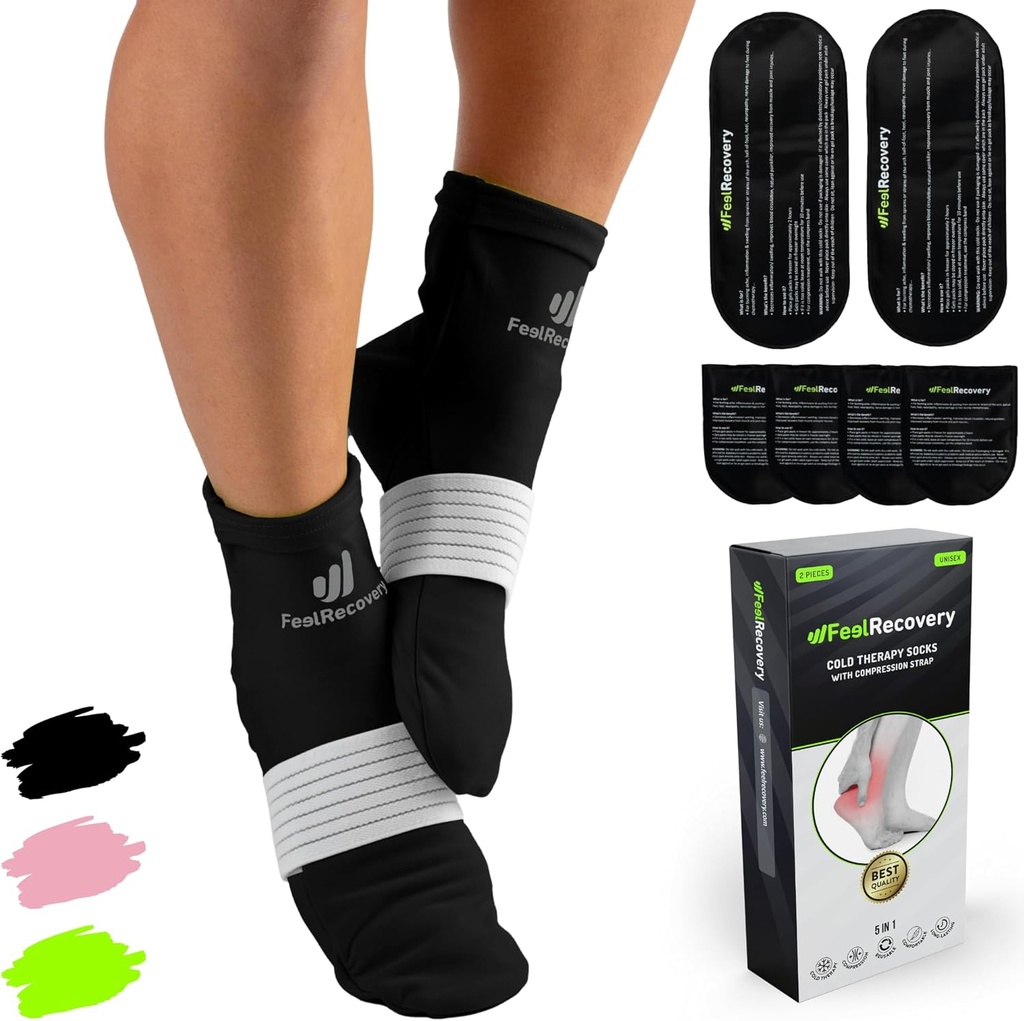 Ice Pack Κάλτσες για Ψύκτες Πόδια - Reuseable Hot&Cold Therapy Κάλτσες w/Compression Straps - Ψυχρό πακέτο τζελ για Νευροπάθεια, Πόνος ποδιών, Φυτική Φασίτιδα & Διαστρεβλώσεις (Μαύρο, L/XL)