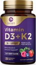 Βιταμίνη D3 K2 - 5000 eu Βιταμίνη D3 & 100 mcg Βιταμίνη K2 (MK-7) Σύμπλεγμα για την Ανοσολογική Υποστήριξη - Οστά, Δόντια & Μυική Υγεία Υποστήριξη - Berry Chewable, Χωρίς Γλουτένη, Μη ΓΤΟ, Εμφιαλωμένο στις ΗΠΑ - 120 δισκία