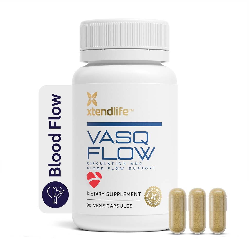 Xtendlife VasQFlow Nitric Oxide Booster - for Circulation, Blood Flow, Heart & Muscle Support-with Red Spinach Extract & Aged Garlic - 1 Month Supply (90 Count)