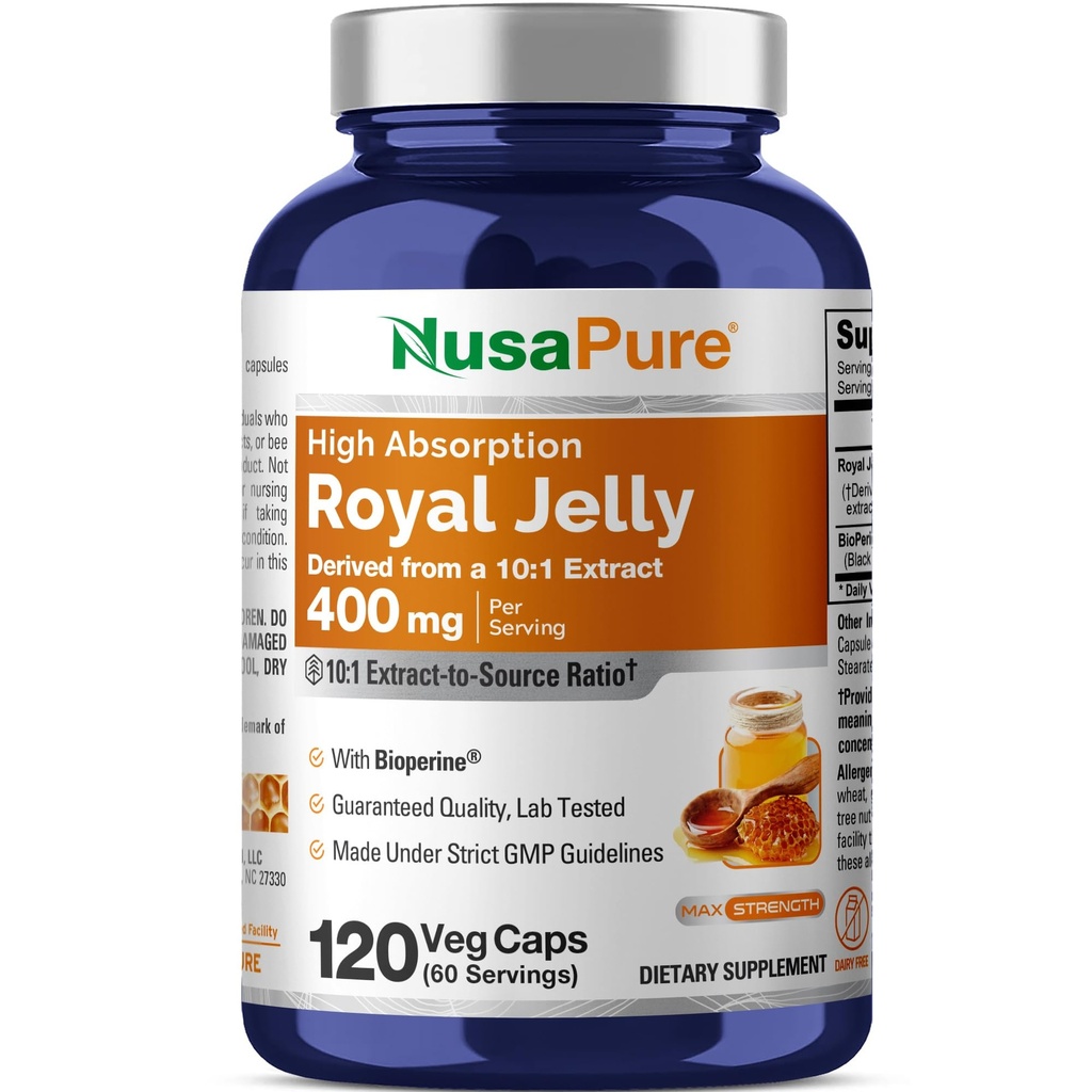 NusaPure Royal Jelly 10:1 Extract, 400 mg Ισοδύναμο με 4000mg - 120 κάψουλες Veggie (Non-GMO, Gluten Free, Bioperine)