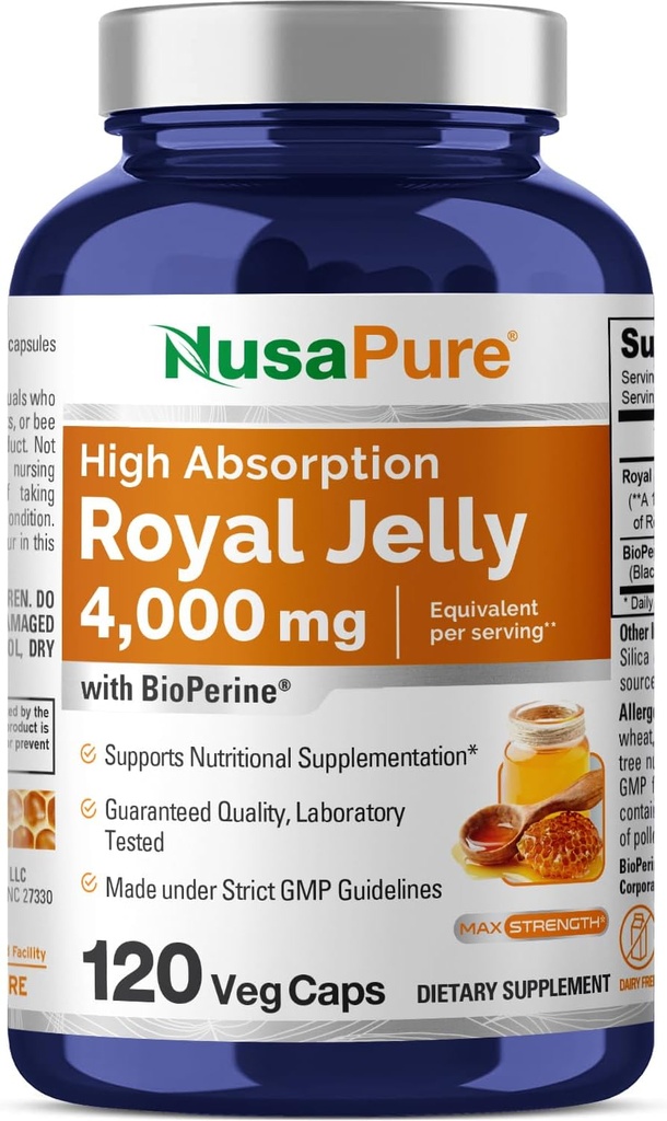 NusaPure Royal Jelly 10:1 Extract, 400 mg Ισοδύναμο με 4000mg - 120 κάψουλες Veggie (Non-GMO, Gluten Free, Bioperine)