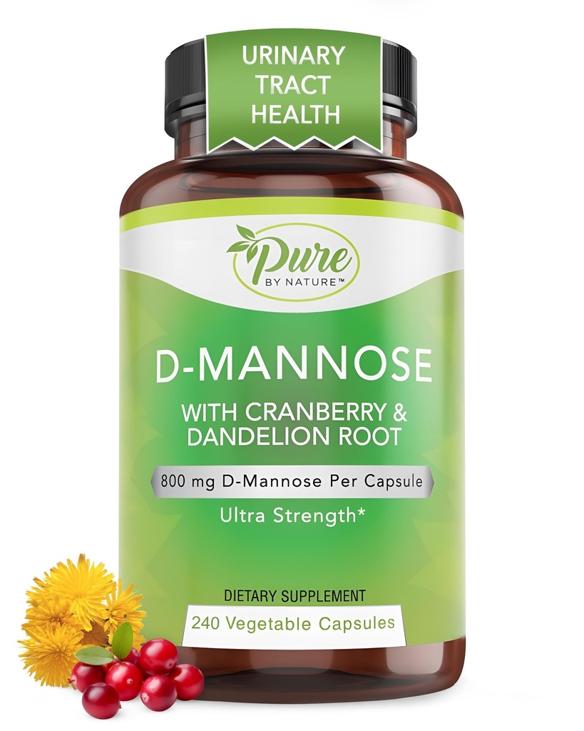 Καθαρή από τη φύση 600mg D- Mannose κάψουλες Vegan με εκχύλισμα βατόμουρου & δαντελίων, υποστήριξη υγείας ούρας, προσμείξεις, σώμα Detox, 240 κόμης
