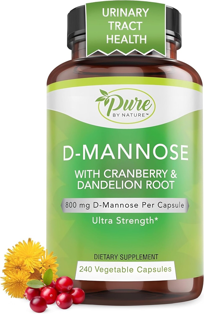 Καθαρή από τη φύση 600mg D- Mannose κάψουλες Vegan με εκχύλισμα βατόμουρου & δαντελίων, υποστήριξη υγείας ούρας, προσμείξεις, σώμα Detox, 240 κόμης