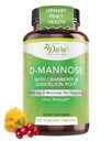 Καθαρή από τη φύση 600mg D- Mannose κάψουλες Vegan με εκχύλισμα βατόμουρου & δαντελίων, υποστήριξη υγείας ούρας, προσμείξεις, σώμα Detox, 240 κόμης