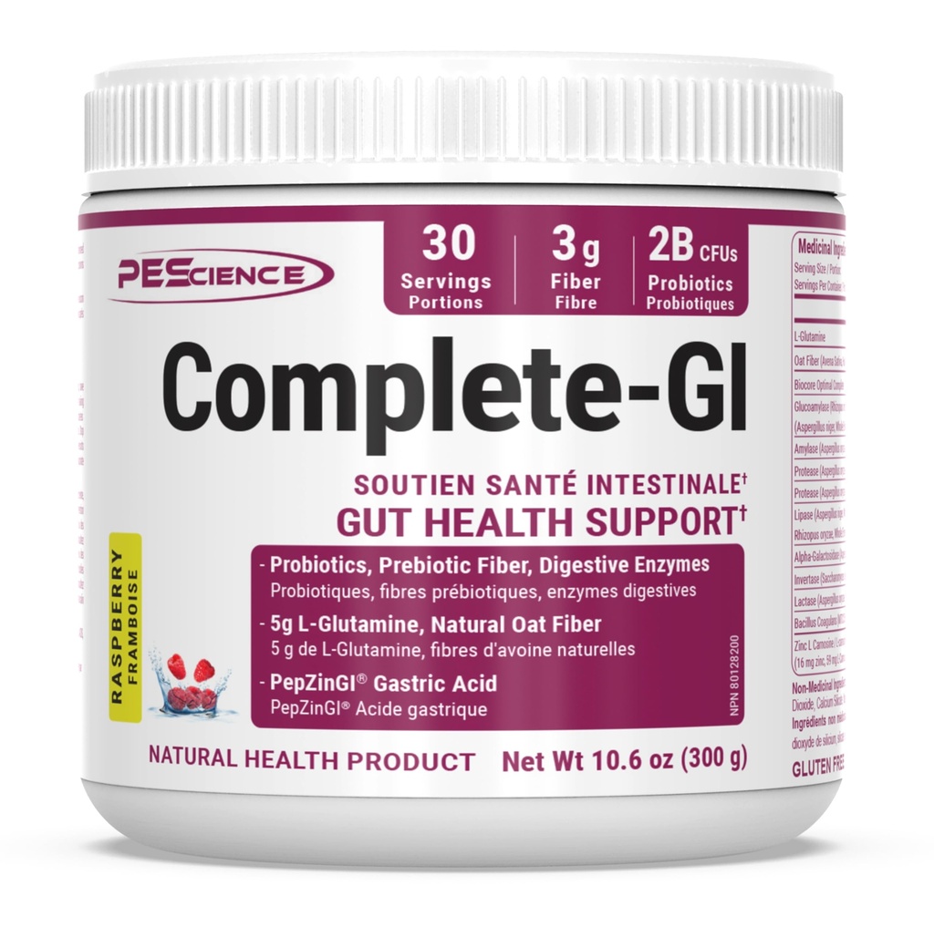 PEScience Complete-GI Gut Health Powder, Probiotics for Women and Men, Digestive Enzymes, Prebiotic Fiber, L Γλουταμίνη, Pezzin GI Ψευδάργυρος Carnosine, Raspberry Flavor, 30 Υπηρεσίες