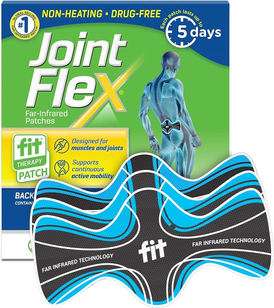 JointFlex FIT Therapy Far Infrared Patch for Lower Back, Υποστηρίζει συνεχή ενεργό κινητικότητα, έως και 5 ημέρες/πακέτο, συνθετικό, ανθεκτικό στο νερό, μη θερμαντικό, χωρίς φάρμακα—3 Pack, 7,87"x 3,93"