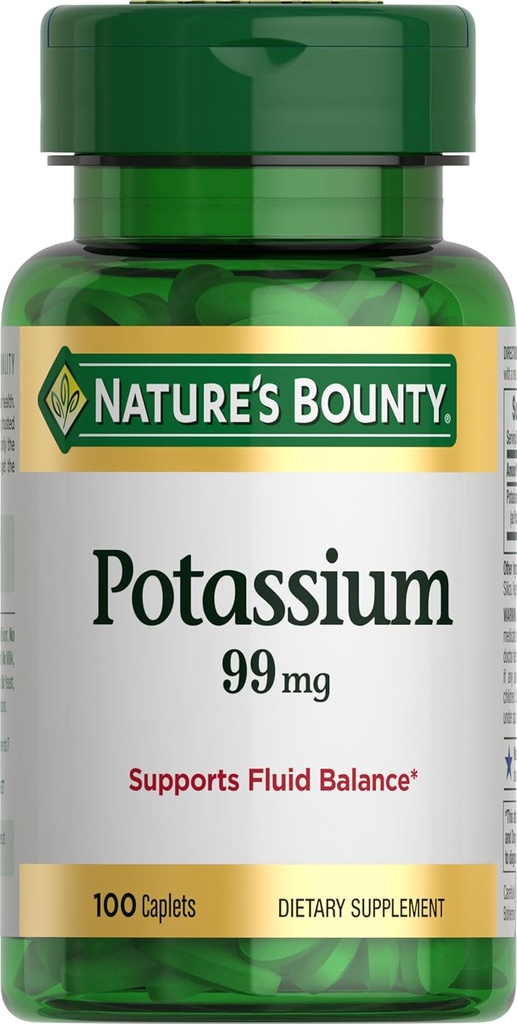 Nature's Bounty Potassium 99mg, υποστηρίζει την ισορροπία υγρών και μυϊκή δραστηριότητα, συμμετέχει στην κανονική λειτουργία της καρδιάς, συμπλήρωμα διατροφής γλουκονικού καλίου, χωρίς γλουτένη, 1 ανά ημέρα, 100 χορτοφαγικές αιγίδες