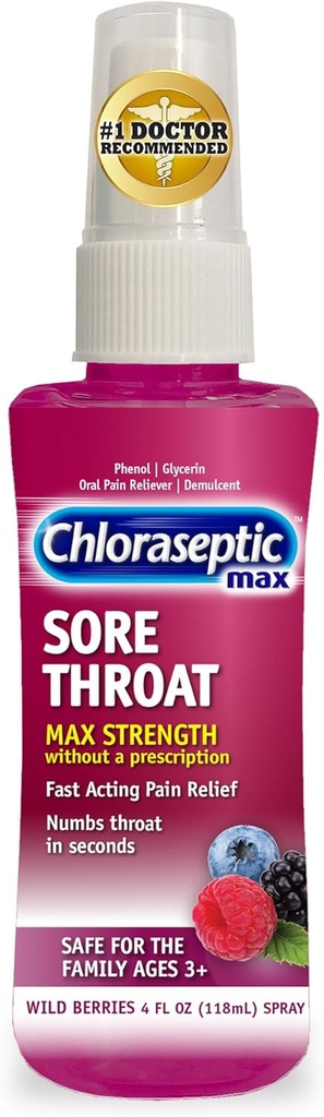Chloraseptic Max Strength Sore Lroat Spray, Άγρια μούρα Γεύση, 4.0 fl oz