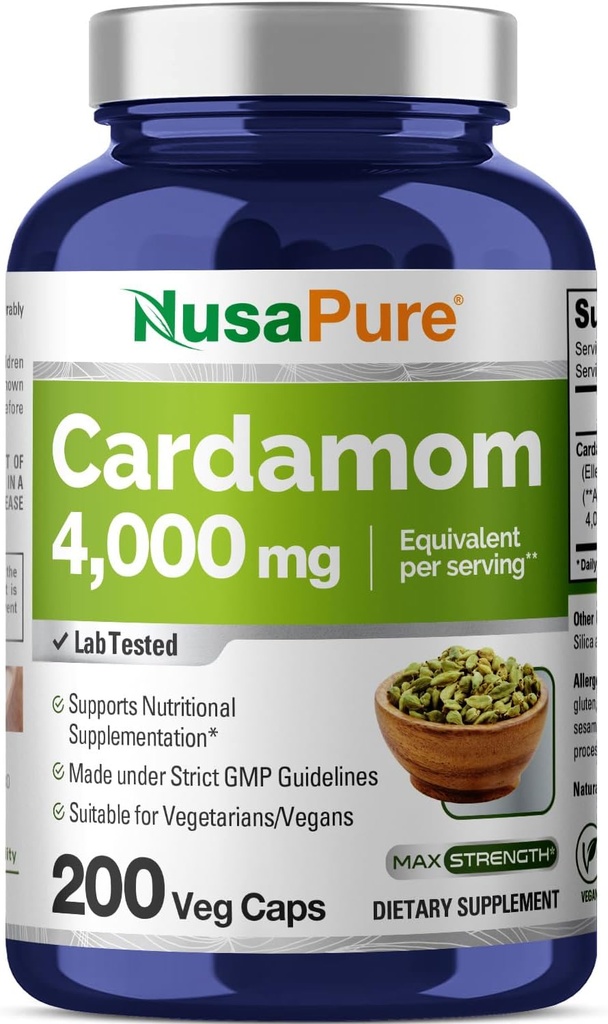 NusaPure Cardamom 4: 1 Extract, 1000 mg Ισοδύναμα με 4.000 mg 200 κάψουλες χορτοφάγων (Non-GMO, Vegan)