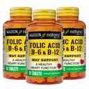MASON NATURAL Heart Formula B6/ B12/Folic Acid δισκία, συμπλήρωμα διατροφής υποστηρίζει καρδιοαγγειακή υγεία, σχηματισμός ερυθρών αιμοσφαιρίων, μεταβολική λειτουργία, 90 κόμης (πακέτο των 3)