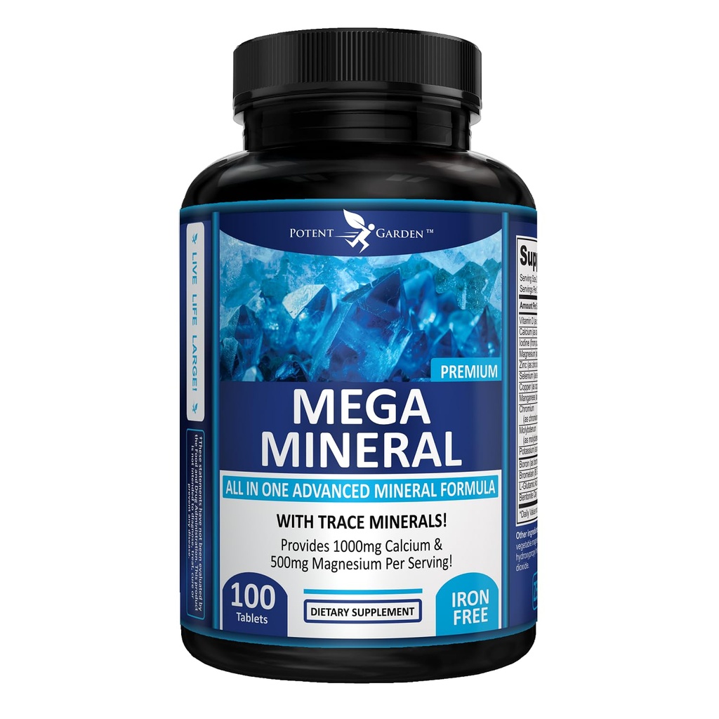 Ισχυρός Κήπος Mega Mineral Supplement Complete Mineral Complex with Ασβέστιο Μαγνήσιο Κάλιο Βόριο Σελήνιο Χρώμιο & 72 Trace Minerals Ασβέστιο Δωρεάν -100 Χάπια