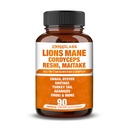Mushroom Complex 12000mg Κάψουλες - Lions Mane, Cordyceps, Reshi, Maitake - Nootropics Εγκέφαλος, Ενισχύει τη μνήμη, την ενέργεια, Γνωστική λειτουργία & Βελτιώνει την εστίαση, ανοσοποιητικό σύστημα, Αντιοξειδωτικό - 90 Vegan Κάψουλες