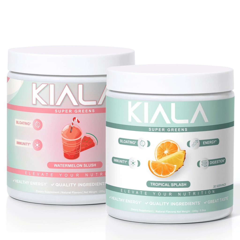 Διατροφή Kiala Super Greens, Βιολογικά Πράσινα Σκόνη, Spirulina & Chlorella Superfood Σκόνη, Ζάχαρη & Γλουτένη Χωρίς Vegan, Spectra Blend, Watermelon & Tropical Slush 2 Pack