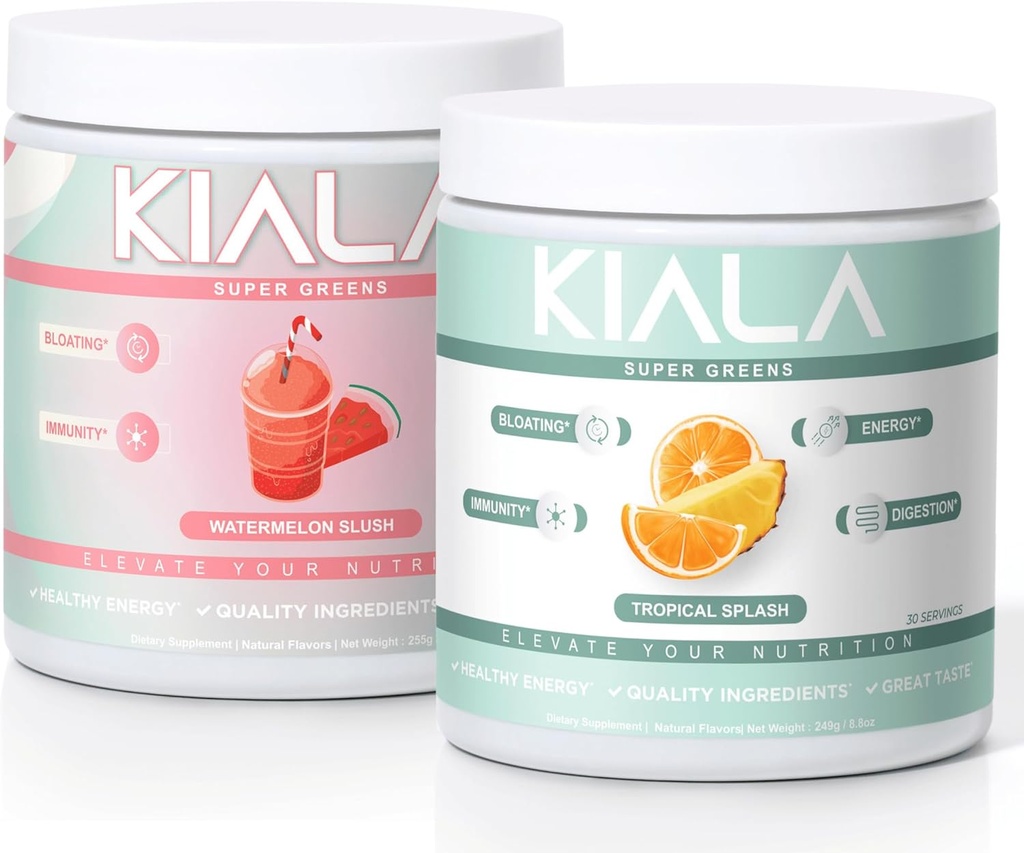 Διατροφή Kiala Super Greens, Βιολογικά Πράσινα Σκόνη, Spirulina & Chlorella Superfood Σκόνη, Ζάχαρη & Γλουτένη Χωρίς Vegan, Spectra Blend, Watermelon & Tropical Slush 2 Pack