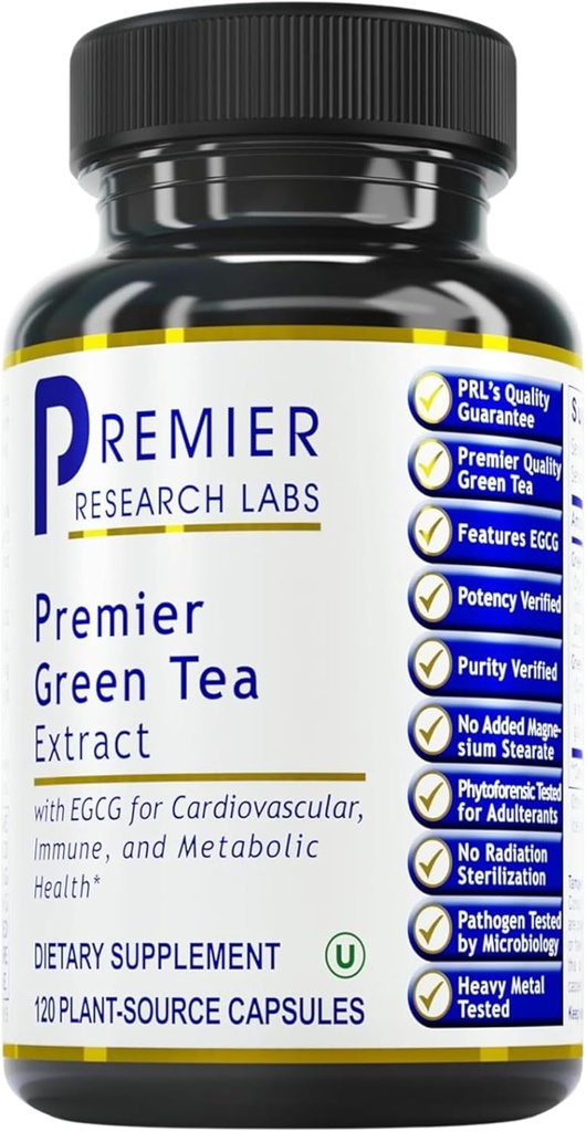 Premier Research Labs Premier Green Tea Extract - Πράσινα Καψάκια Τσάι, Χάπια Πράσινο Τσάι Εκχύλισμα, Πράσινο Τσάι Συμπλήρωμα με ECGC, Camellia Sinensis, Καθαρό, Vegan Φιλικό - 120 κάψουλες χορτοφάγων