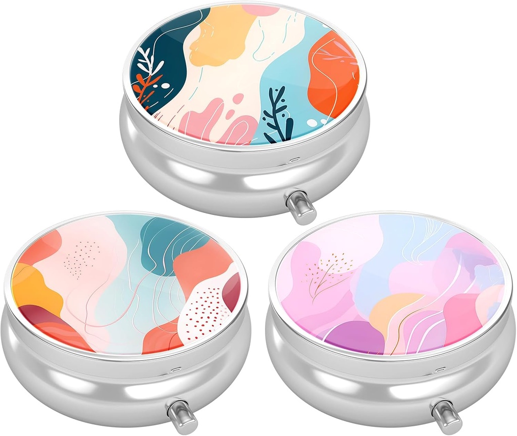 3 Pack Pill Box, μικρή θήκη χαπιών για το πουρμπουάρ & τσέπη, χαριτωμένο ταξιδιωτική ιατρική Organizer, Φορητό κουτί ιατρικής για να κρατήσει βιταμίνες, φαρμακευτική αγωγή, ιχθυέλαιο & συμπλήρωμα, Art Style μοτίβο