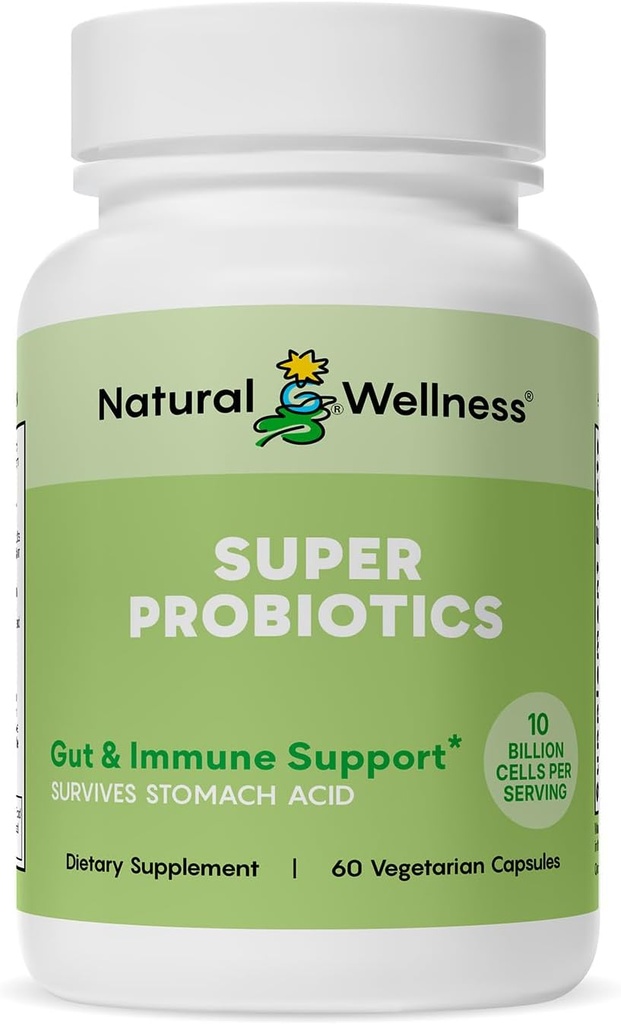 Natural Wellness Super Probiotic + Prebiotic Blend – 10 Billion CFUs with 8 Strains – Probiotics for Women & Men for Digestive Health, Gut Balance & Immune Support – Non-GMO, 30-Day Supply