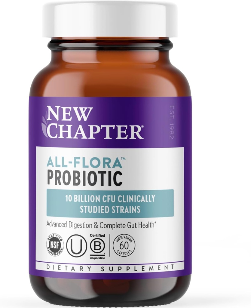 New Chapter Probiotic All-Flora - 60 ct (2 Μήνες Προμήθεια) για Σύνθετη Πέψη & Πλήρη Υγεία των Ούλων με Πρεβιοτικά + Μεταβιοτικά, Κλινικά Σπουδασμένα Στελέχη, 100% Vegan, Μη ΓΤΟ, Ράφι Σταθερό