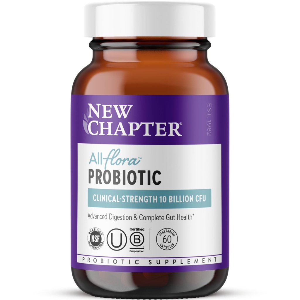 New Chapter Probiotic All-Flora - 60 ct (2 Μήνες Προμήθεια) για Σύνθετη Πέψη & Πλήρη Υγεία των Ούλων με Πρεβιοτικά + Μεταβιοτικά, Κλινικά Σπουδασμένα Στελέχη, 100% Vegan, Μη ΓΤΟ, Ράφι Σταθερό