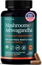 USDA Organic Lions Mane Supplement Capsules with Ashwagandha, Chaga, Reishi, Cordyceps, Turkey Tail (18.600mg/serv) 10x Adaptogenic Mushroom Complex as Focus Supplement - Ενέργεια, Ανοσία & Nootropic