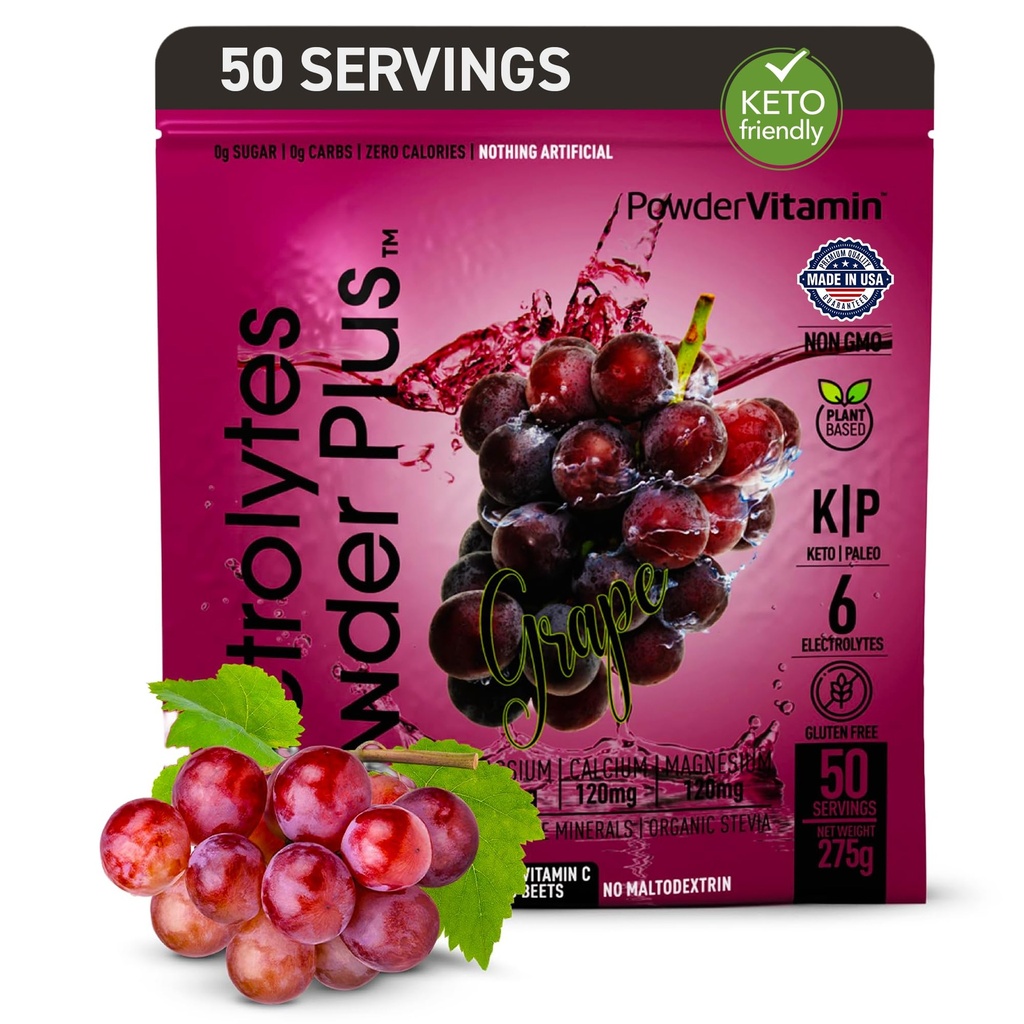 Σκόνη Vitamin Ηλεκτρολύτες σκόνη Plus (50 εξυπηρετούν) Σταφυλόκοκκος Ηλεκτρολύτης σκόνης Zero θερμίδων Keto, 0 Ζάχαρη, Όχι Μαλτοδεξτρίνη, 1000mg κάλιο, 120mg ασβέστιο, 120mg μαγνήσιο, σκόνη ενυδάτωσης