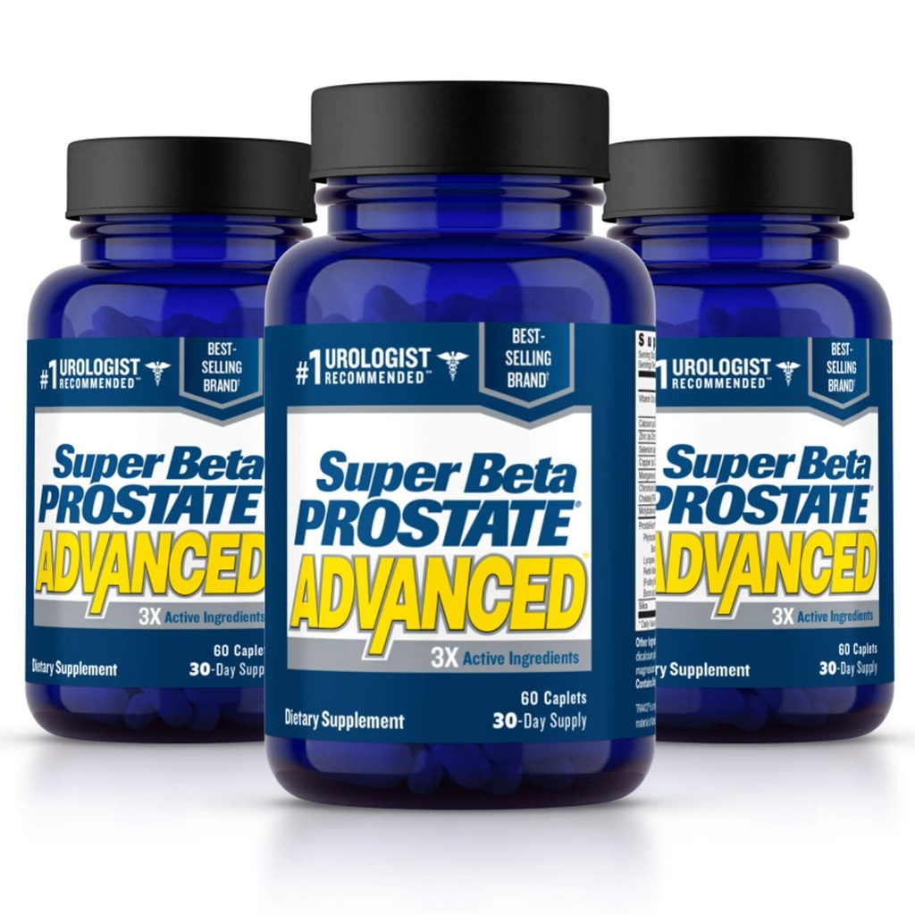 SUPER BETA PROSTATE Advanced – Reduce Bathroom Trips, Promote Sleep, Support Bladder Emptying. Prostate Supplement for Men with Beta Sitosterol, not Saw Palmetto (180 Caplets, 3-Pack)