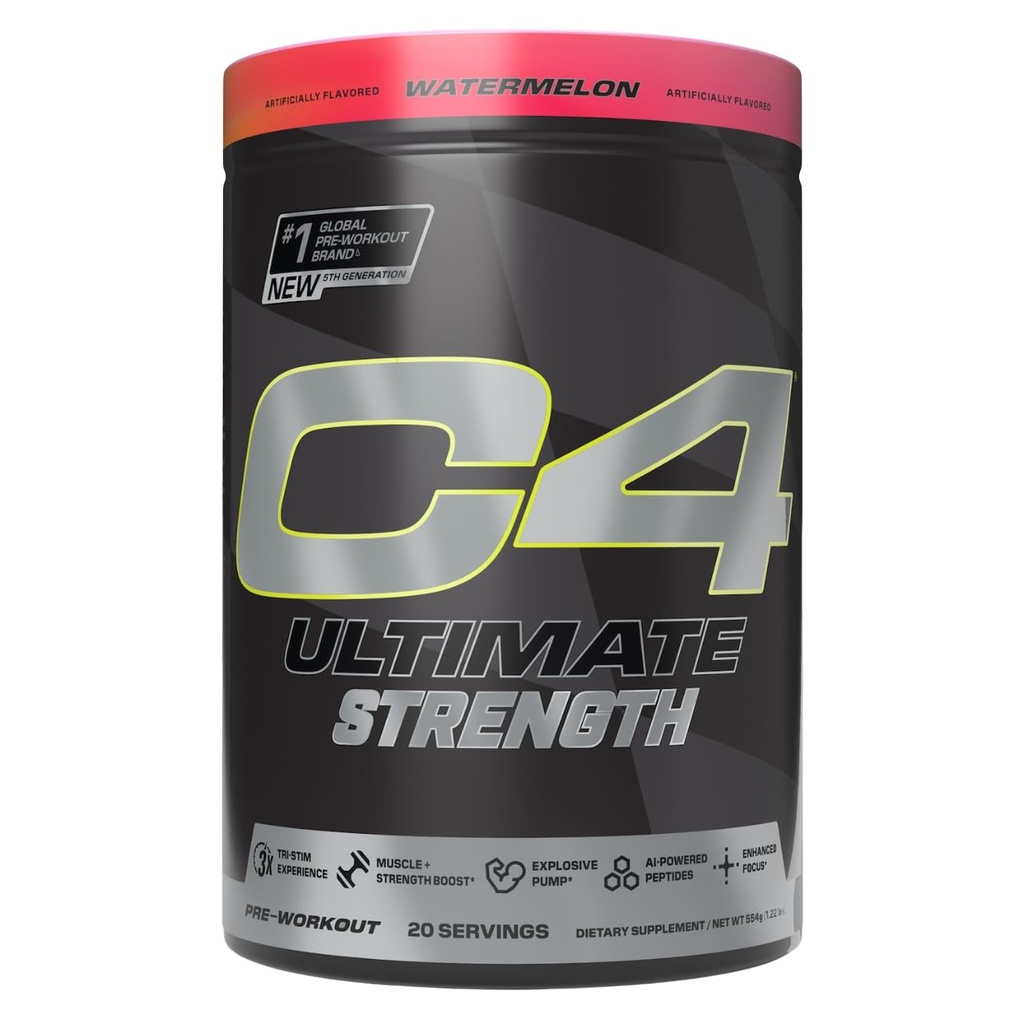 Cellucor C4 Ultimate Strength Pre Workout Powder - Tri-Stim Experience 300mg Caffeine+TeaCrine+Dynamine - Creatine & Beta-Alanine - Ενεργειακό συμπλήρωμα για άνδρες και γυναίκες - Καρπούζι, 20 εξυπηρετήσεις