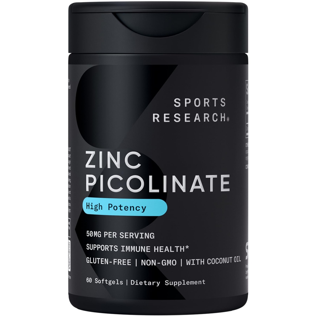Sports Research Ψευδάργυρος Picolinate 50mg με οργανικό λάδι καρύδας 